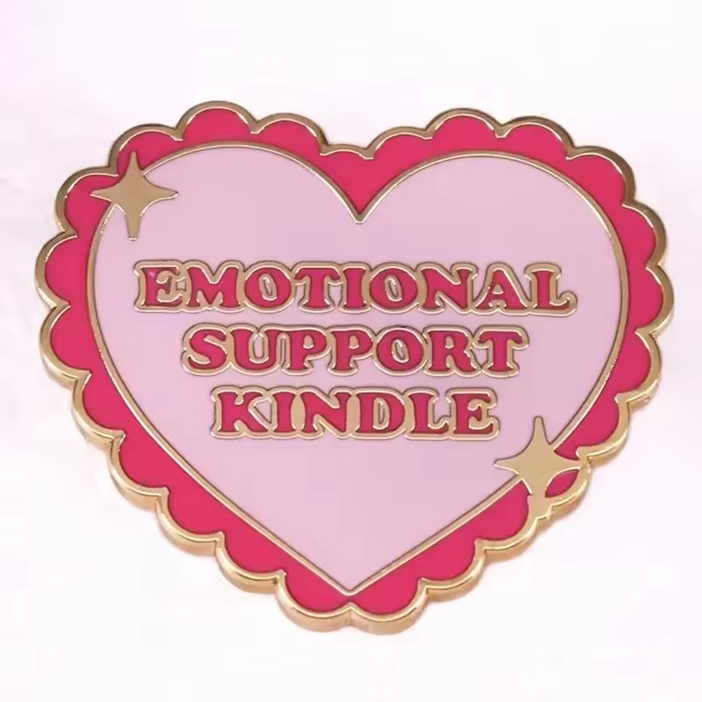 Emotional Support Kindle Enamel Pin – Heart-Shaped Fun Collectible
